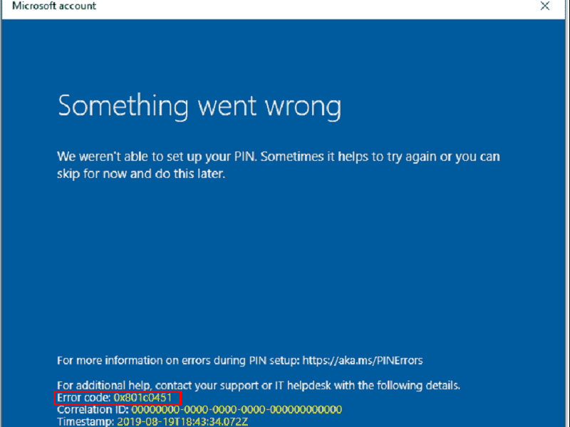Windows Hello error 0x801c0451