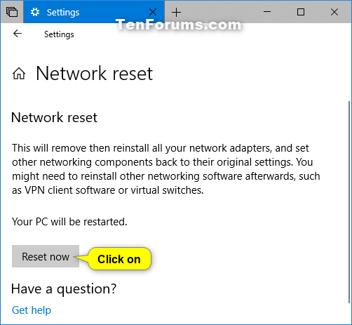 reset network adapter