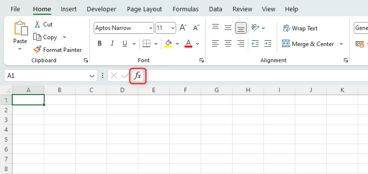 A Google Sheets spreadsheet with the function symbol highlighted.