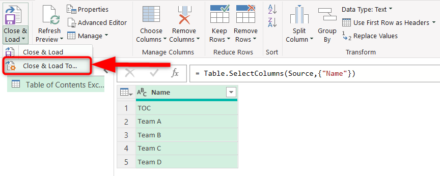 Load the specific columns names to Excel Workbook.