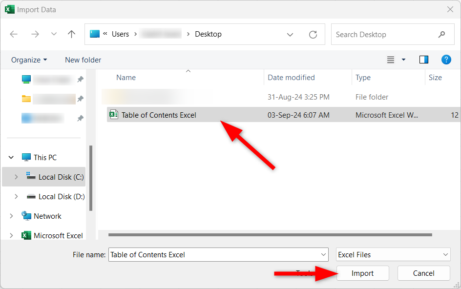 Importing Excel Workbook file.