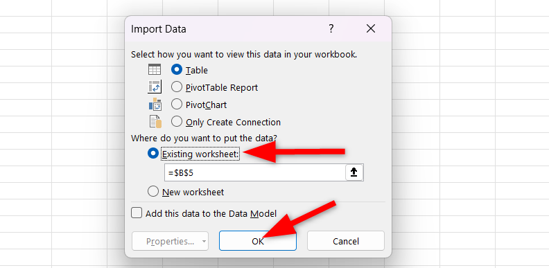 Importing date to existing Worksheet.