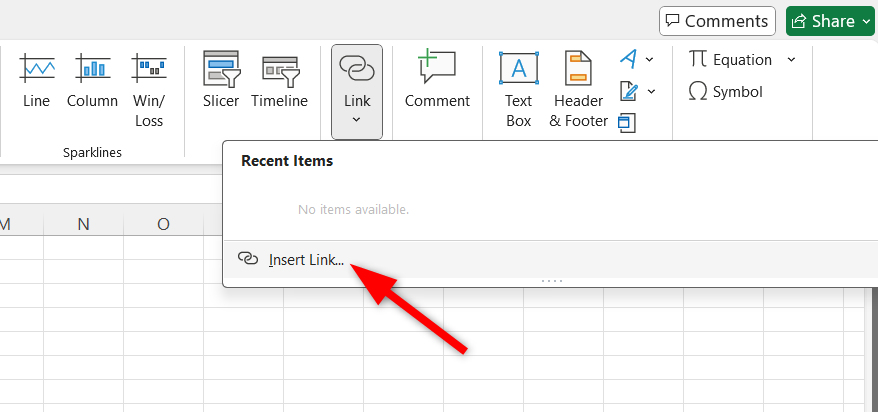 Inserting link using the 'Insert Link' option of 'Link' group in the 'Insert' tab.