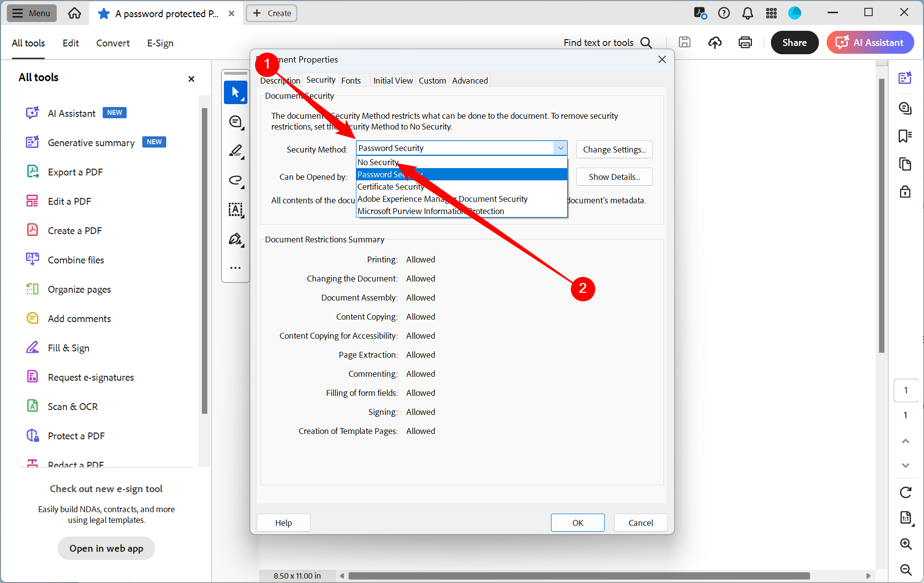 Select the 'Security Method' drop-down menu, then pick 'No Security" from the listed options. 