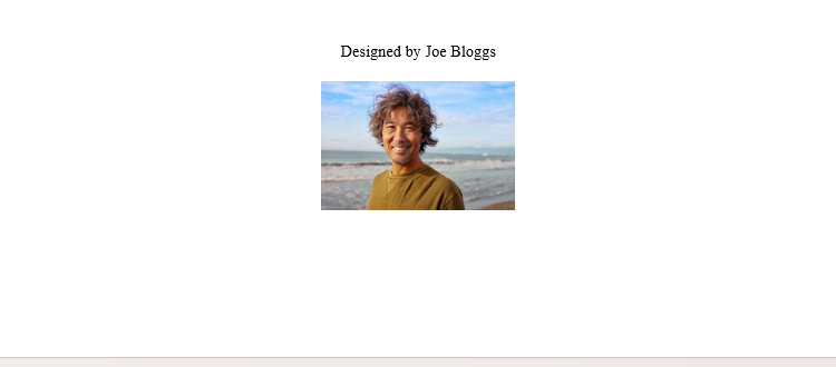 The words Designed By Joe Bloggs and a picture of a man at the bottom of the page in Microsoft Word that will form the back of the Christmas card.