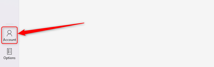 The Account icon on the welcome page of Microsoft Excel.